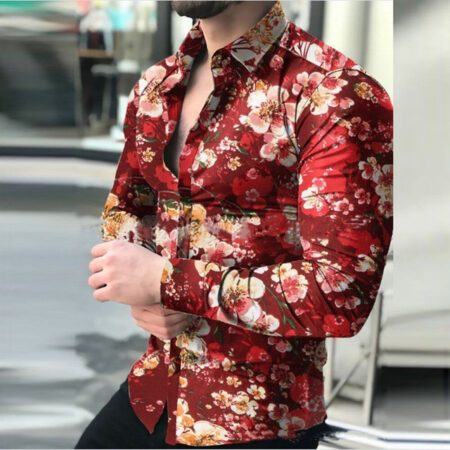 299 Rs Only Flower Style Casual Men Shirt Long Sleeve Thesparkshop.In